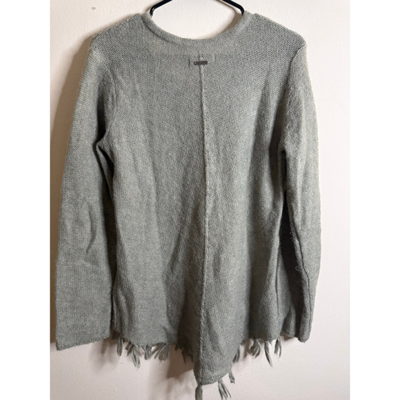 Women's prAna Gray Cable Knit Fringe Shelby Poncho Sweater M - Picture 4 of 6